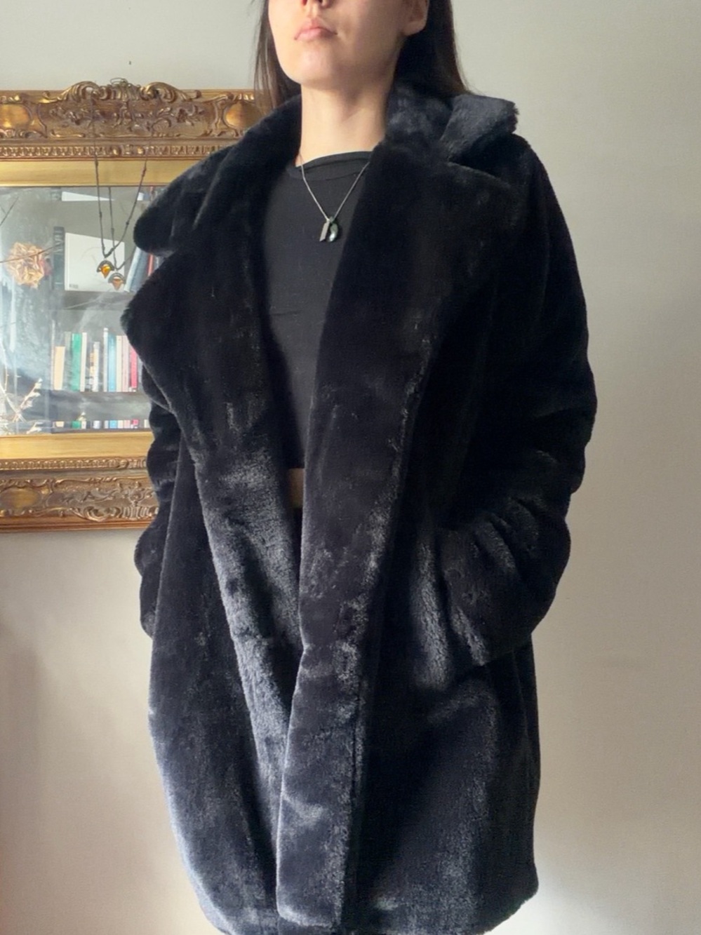 CoffeeShop Faux Fur Hooded Coat Size Medium Like New
